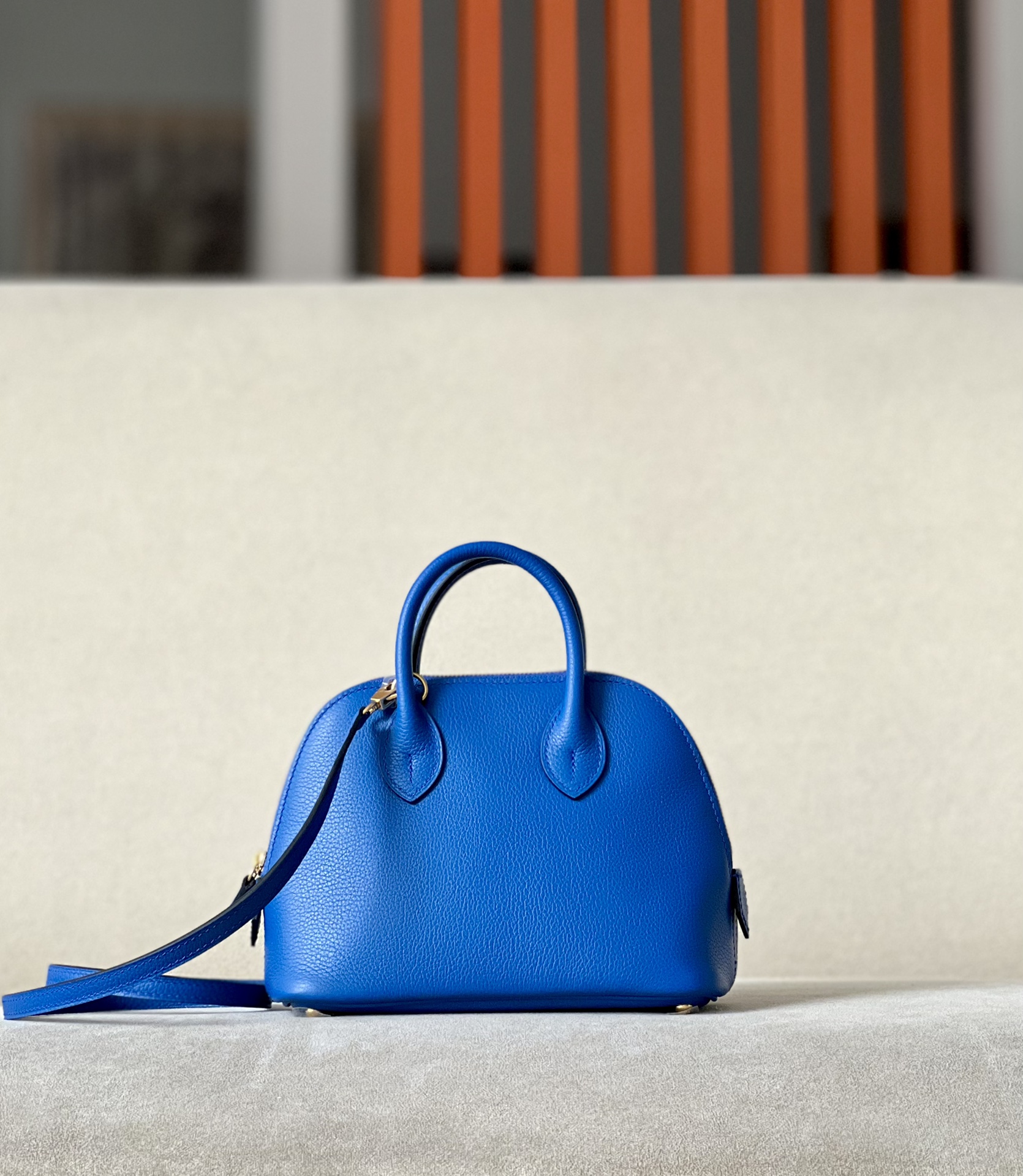 Hermes Bolide 1923 Mini Handbag Shoulder Bag In Blue Evercolor Leather